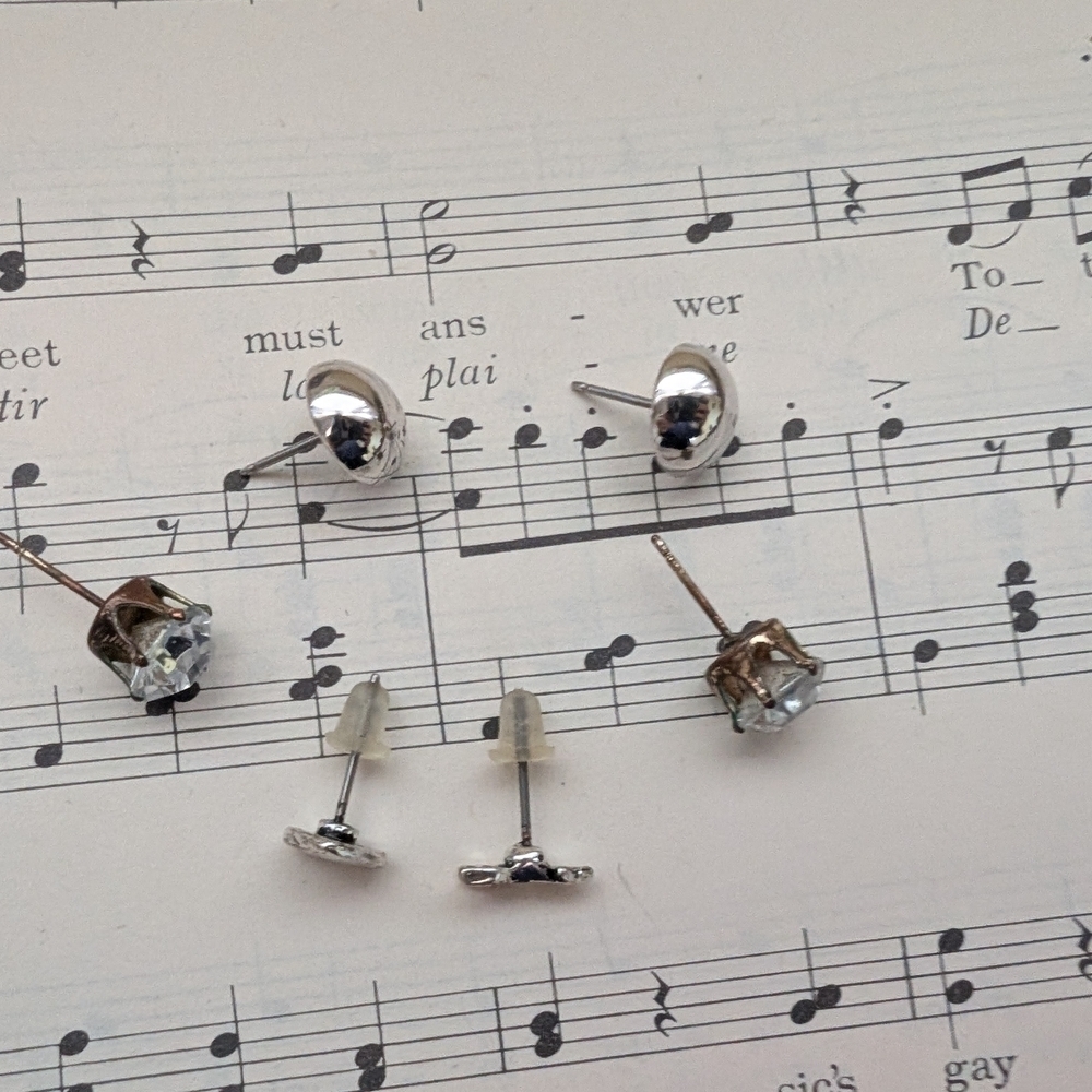 Crystal Stud Earrings Set - Elegant Silver Tone Music Note Inspired Design